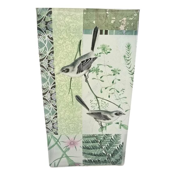 Green Glass Vase Botanical & Bird-Themed Rectangular Box Shape JE352 - Picture 7 of 10